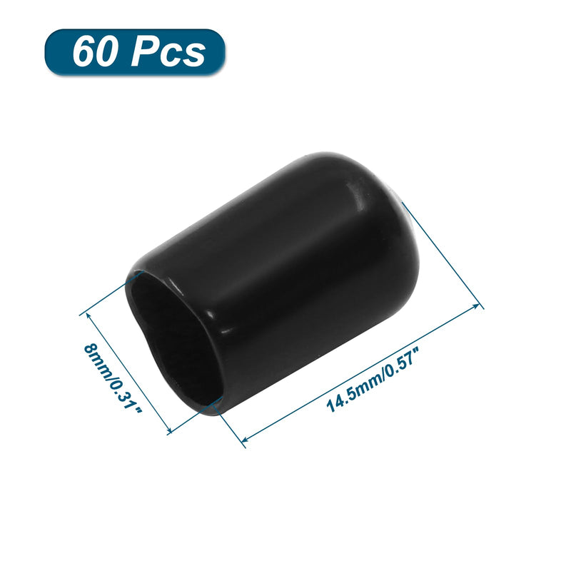 60PCS Vinyl Flexible Rubber End Caps, 8mm (5/16") ID Bolt Screw Thread Protectors (Black) 8mm (5/16") Black 60