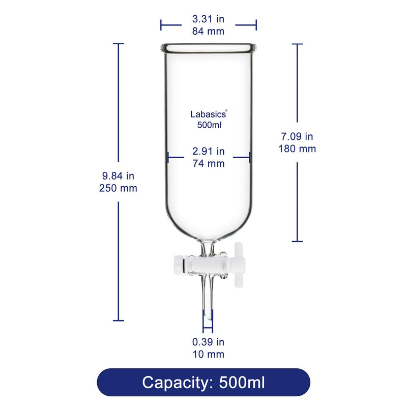 Labasics Dropping Funnel, Teflon Stopcock High Borosilicate Glass Top Opening Non-Graduated, for Precise Liquid Dispensing, 500 ml
