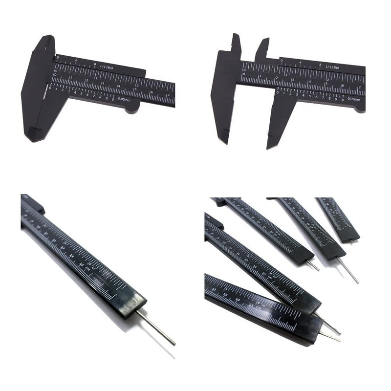TamBee Plastic Caliper, 150mm Mini Caliper Double Scale Plastic Vernier Caliper for Jewelry Brow Sliding Gauge Ruler Measuring Tool 6Inch 5PCS(Black) Black - NewNest Australia