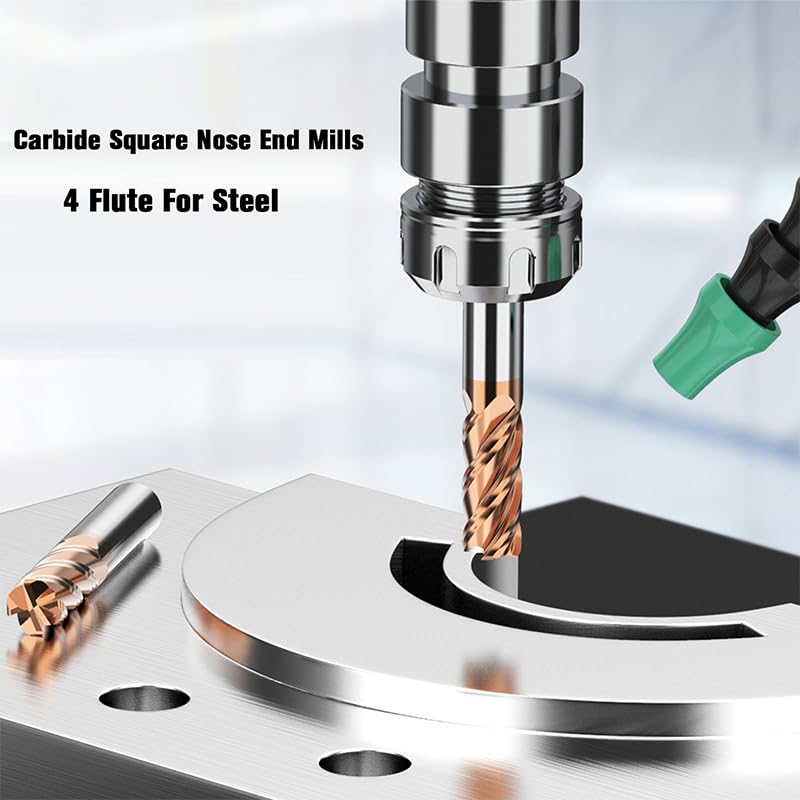 1/8" 3/16" 1/4" 5/16" 3/8" Carbide End Mills Set - Solid Carbide (Tungsten Carbide + Cobalt) - 5Pcs 4 Fulte CNC Mill Bits for Steel - TISIN Coated