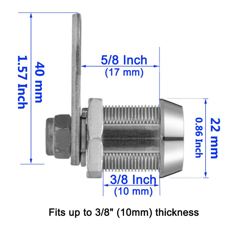 WOOCH Toolbox Lock Tubular Cam Replacement Lock Hook Cam Keyed Alike (5/8 Inch, Chrome Finish, 2 Pack)