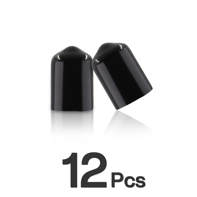 12PCS Rubber End Caps Cover 3/8 inch/9.5mm Black Round Vinyl Plug Bolt Covers Caps Screw Rubber Thread Protector for Metal Tubing, Round Tubing Bolt (Black, 9.5mm Inner Dia) 3/8 inch (9.5mm)