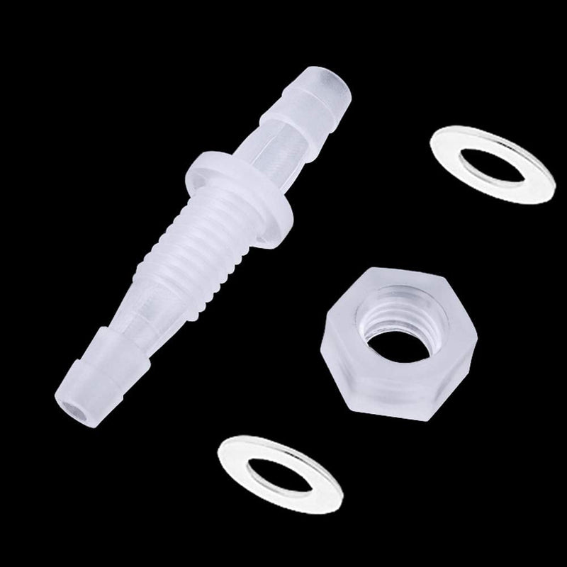 1/4” Thru-Bulk Bulkhead Plastic Hose Barb Fittings Union Adapter Fittings for Aquarium Fuel Gas Liquid Air with Metal washers (Pack of 6) 1/4 Inch 6 pcs