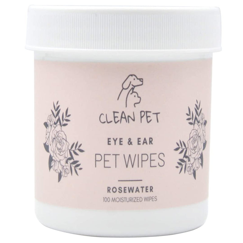 Veterinary Eye & Ear Wipes for Dogs & Cats - Removes Tear Stains & Infection Treatment - Hypoallergenic Rosewater - 100 Count