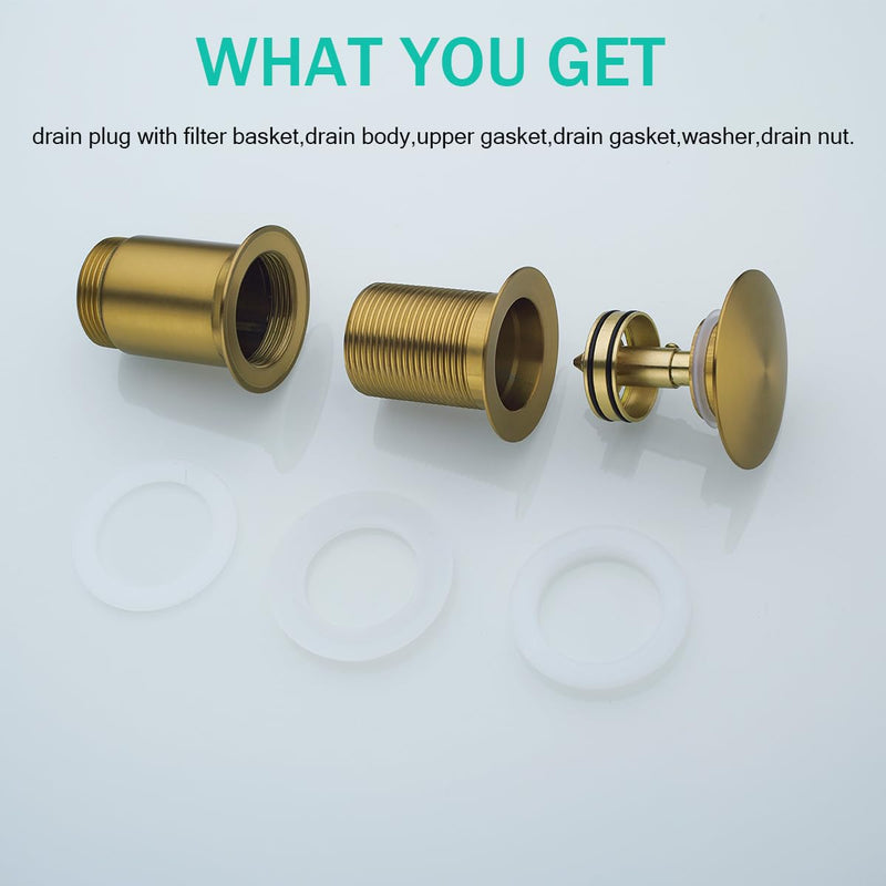 All Metal Bathroom Sink Drain,Pop-up Drain with Detachable Basket Stopper,Anti-Clogging Drain Strainer,Hair Catcher,for Vanity Vessel Sink Without Overflow,Champagne Bronze,SE83997PB-CB Champagne Bronze(without Overflow)