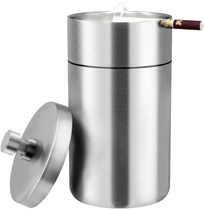 Athvcht Ashtray with Lid for Car, Tabletop, Outdoor, Indoor Use, Airtight, Windproof, Odor-Resistant, 304 Stainless Steel, Washable, Easy to Dispose of Ashes, Rustproof, Frosted Finish, For Cars, - NewNest Australia