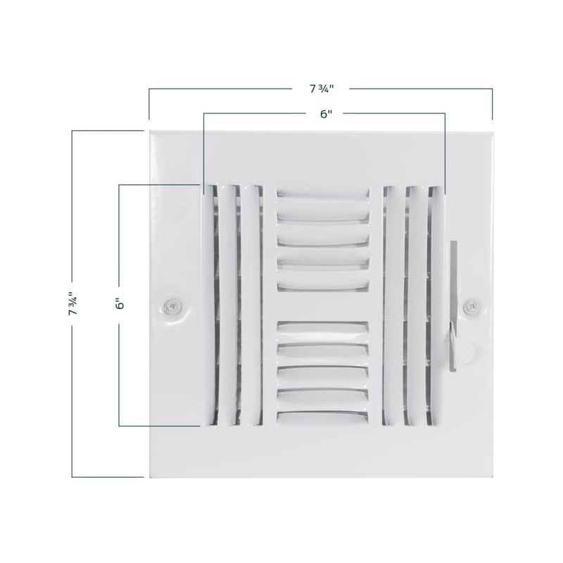 EZ-FLO 6 x 6 Inch (Duct Opening) Air Vent Cover for Wall or Ceiling, Four-Way Ventilation Register, Solid Steel HVAC Register Cover, White, 61617 6 in. x 6 in.
