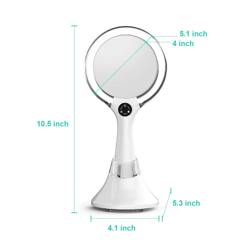 Starlite Handheld Rechargeable Lighted Makeup Mirror with Stand, 1X/5X Magnification, Dual Sided & Vanity Mirror with Bright and Warm Light, Cordless Rechargeable Mirror (White Colour) 10.5"L x 4.1"W