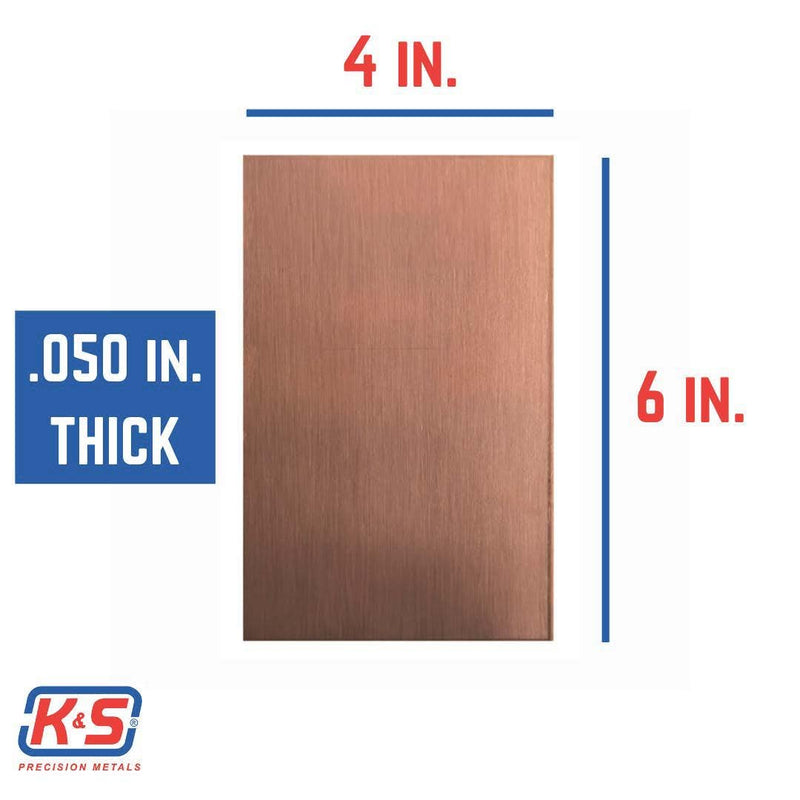 K&S Precision Metals Copper Etching Plate 6601 – 0.050" Thick x 4" Wide x 6" Long – DIY Crafts, Engraving, Metalworking, Made in USA, 1 Plate
