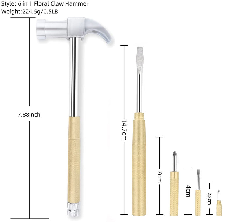 6-In-1 Multifunctional Metal Mini Hammer, Small Nesting Hammer, and Screwdriver Set, Portable Steel Mini Hammer Ideal (Silver Yellow) Silver Yellow