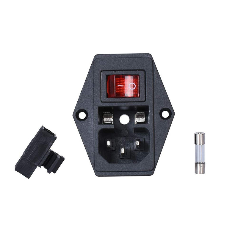 15A 250V Rocker Switch On/Off Power Socket Inlet Module Plug 10A Fuse Switch with 18 AWG Wiring 3 Pin - 2pcs