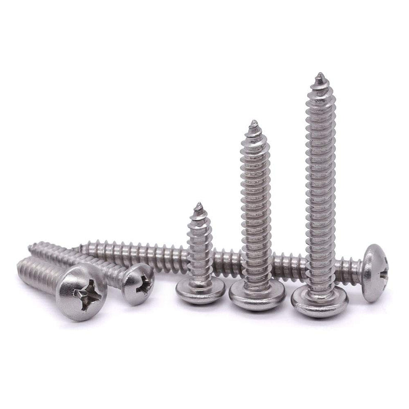 #8 x 1/2" Pan Head Sheet Metal Screw, 304 Stainless Steel 18-8, Phillips Drive Self Tapping Screw, Round Head Wood Screw, Bright Finish, Full Thread, Pack of 100 #8 x 1/2"