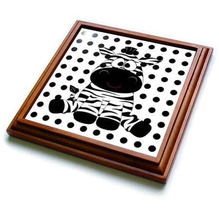 3dRose Print of Adorable Zebra On Black Dots-Trivet with Ceramic Tile, 8" x 8", Brown