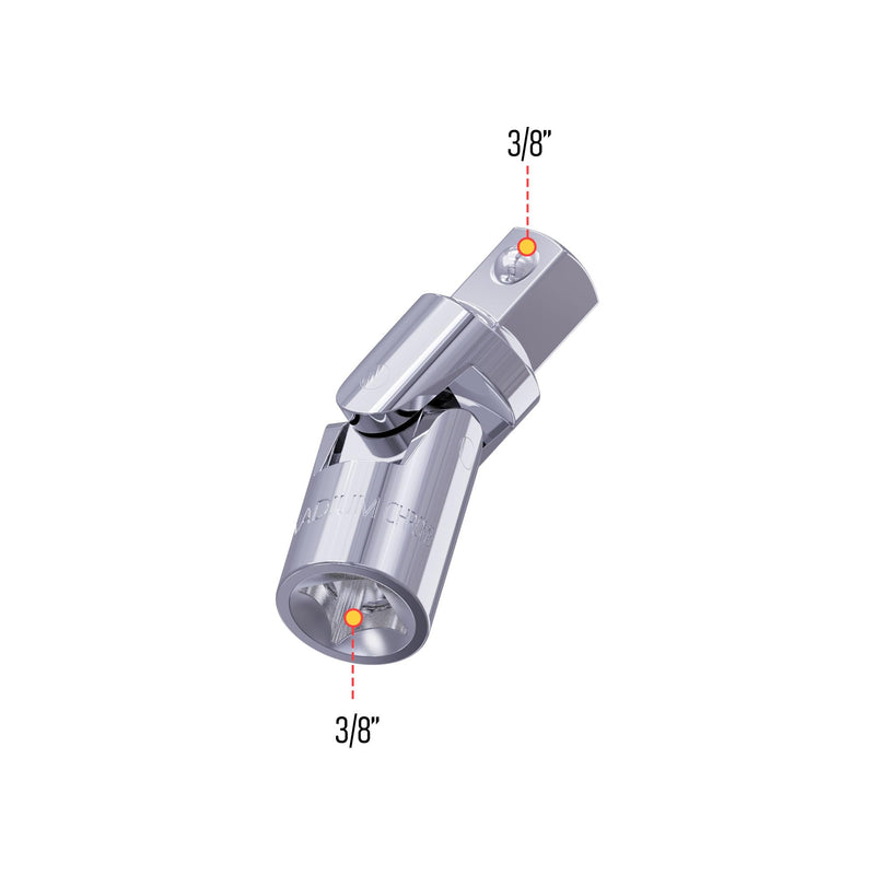 Universal Joint Socket Adapter, 3/8-In Drive CR-V Access Fasteners at Any Angle Swivel Socket, Universal Joint Socket Adapter, Suitable for Narrow Spaces 3/8 inch