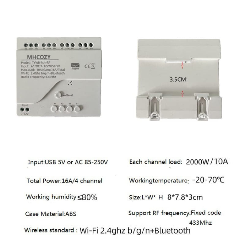 4 Channel USB 5V AC 85-250V Smart WiFi Wireless Dry Contact Relay Switch Module,Tuya Smart Life app Remote Control,Compatible with Alexa Google Home