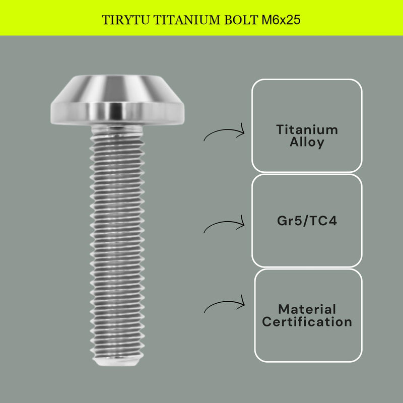 Titanium Bolts M6X25mm, 6PCS, Natural Titanium Color | Lightweight Design, Ideal for Humid/Salty Environments, M6 Hex Screws, For Motorcycle Brake Calipers & Bicycle Brake Systems M6X25