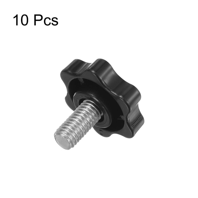 HARFINGTON 10pcs Star Knobs M8 x 16mm 304 Stainless Steel Threaded Stud 32mm Plastic 6-Star Head Hand Tightening Thumb Screw Clamping Jig Knob Handle, Black M8 x 16mm x 32mm