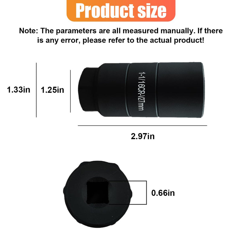 YoRise Car Oil Pressure Sensor Socket, Universal 6 Point Oil Sending Unit Quick Removing & Installing Tool, 1 1/16 Oils Pressure Switch Socket Fits 1 1/8" Hex Wrench or 3/8" Drive (Black) Black
