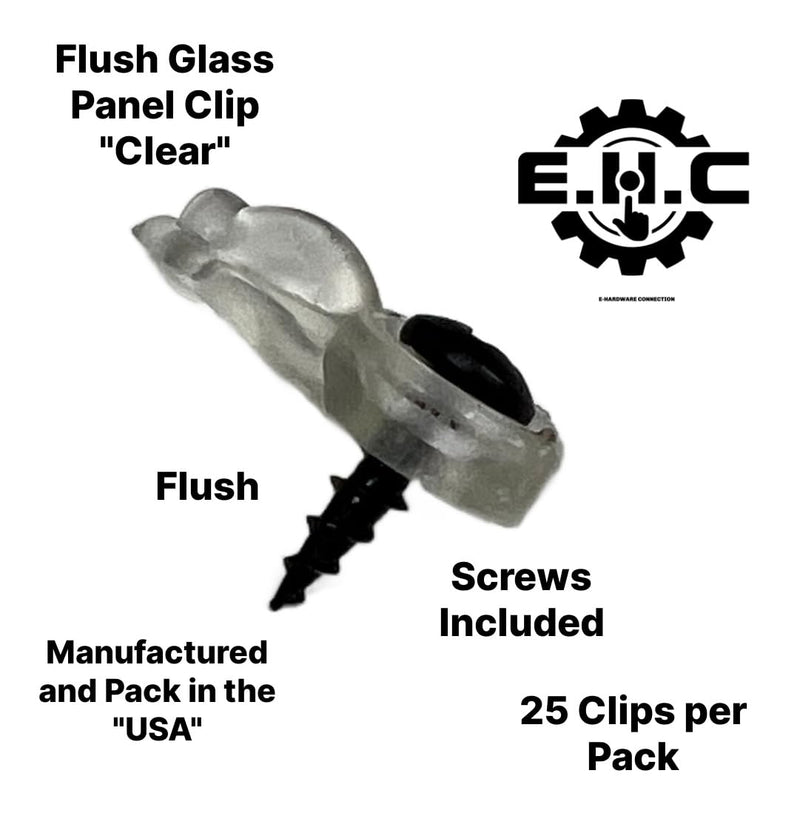 Glass Cabinet Panel Retainer Clips with Screws 25 Clips (Choose Your Offset and Color) by E.H.C. (Clear, 0/0 Flush) Clear
