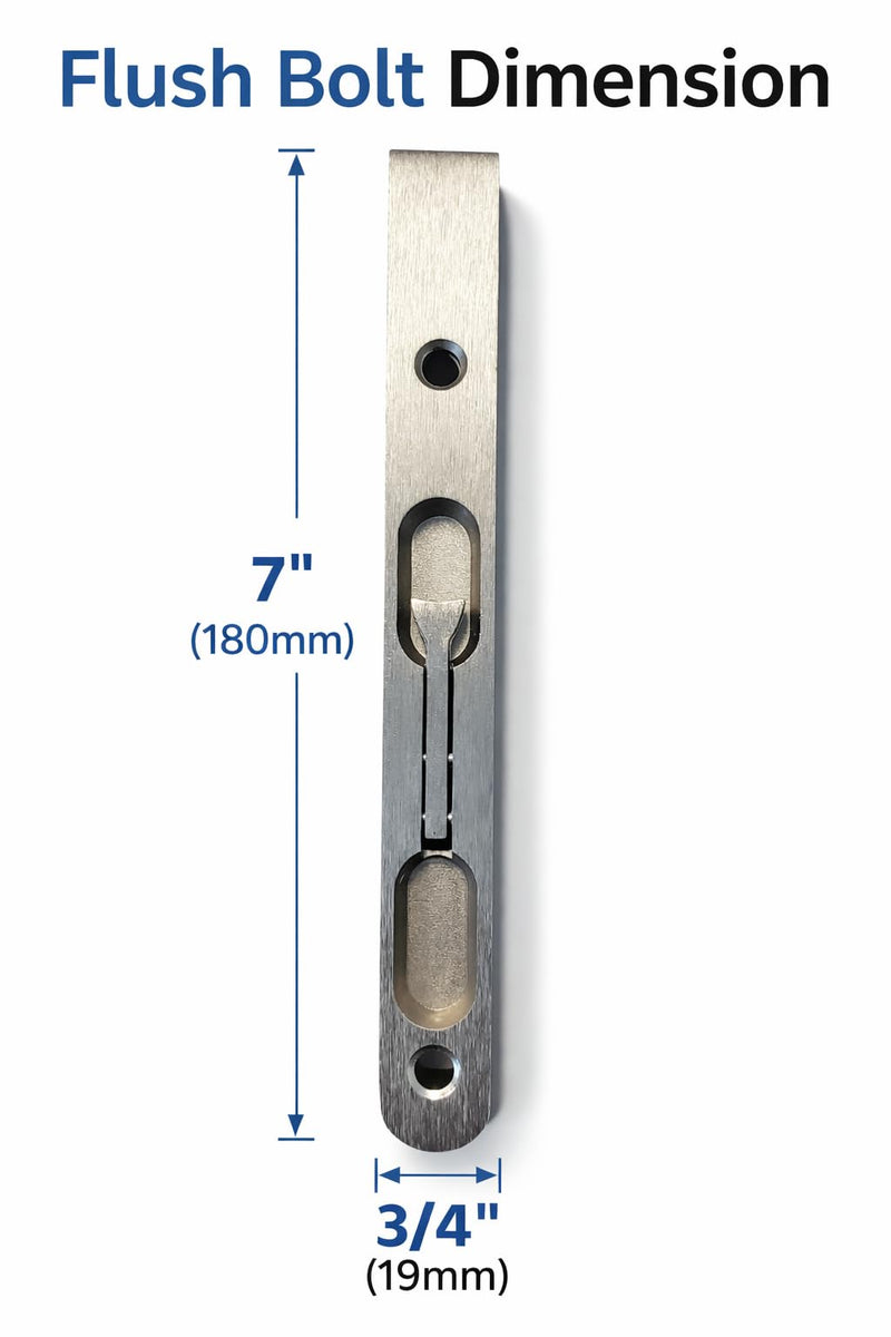 7 Inch Satin Nickel Metal Flush Bolt for Double Door, Flush Bolt for Wooden Astragals, French Door Hardware Set with Flip Lever, Includes Plates and Screws, Door Flush Bolt for Inactive Panel