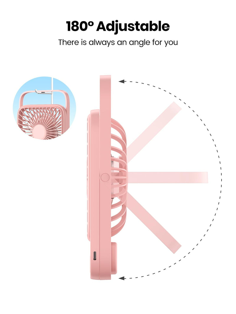 TOPK 2 Pack 5000mAh Portable Desk Fan, Ultra-Thin Rechargeable Battery Operated Fan with Digital Display, Quiet 4-Speed Small Personal Travel Fans for Office, Bedroom, Cruise, Outdoor Black & Pink