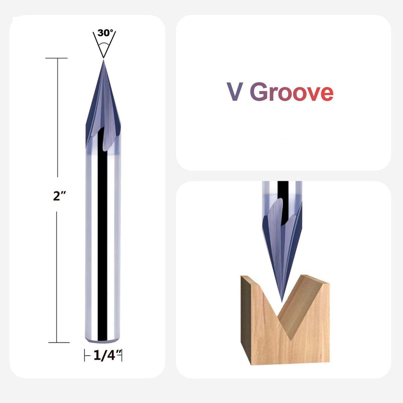 SpeTool 30 Degree V Groove Router Bit with Tiain Coated1/4 Inch Shank, 4-Flute Carbide Chamfer End Mill Carbide V Bit for CNC Engraving and Chamfering Lettering 1