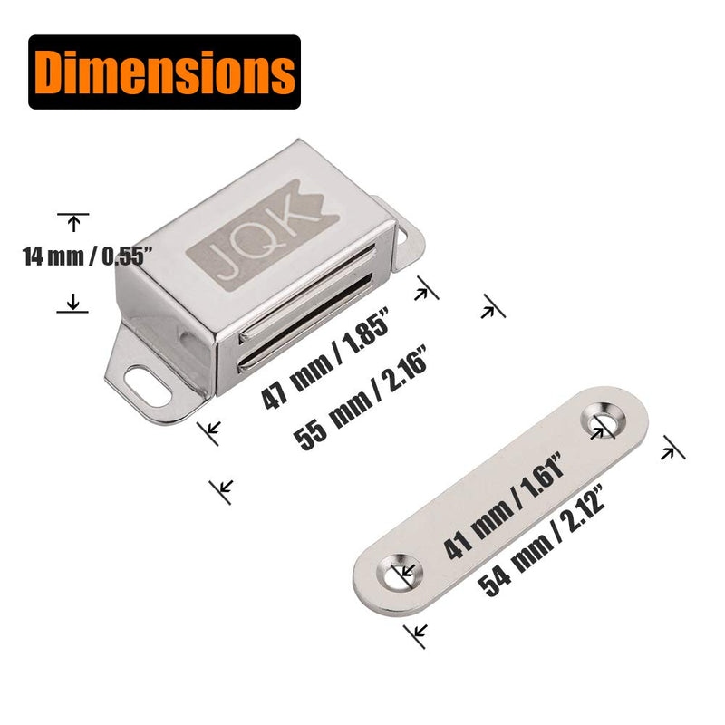 JQK Magnetic Cabinet Door Catch, Stainless Steel Closet Catches with Strong Magnetic, 1.2mm Thickness Furniture Latch 30 lbs (Pack of 4), CC101-P4 Silver