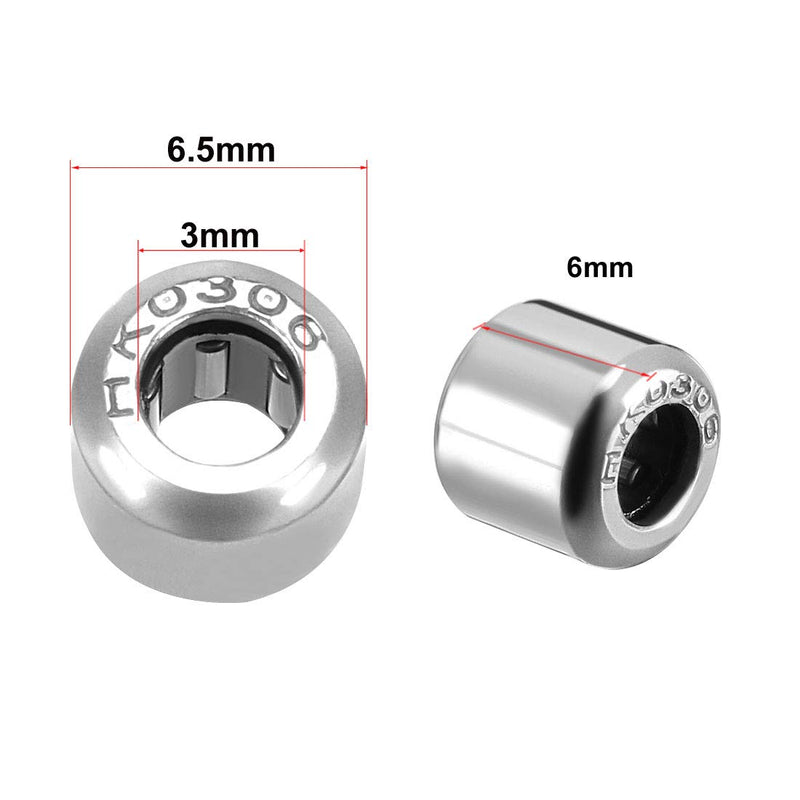 uxcell HK0306 Drawn Cup Needle Roller Bearings, Open End, 3mm Bore Dia, 6.5mm OD, 6mm Width (Pack of 5) 3x6.5x6mm
