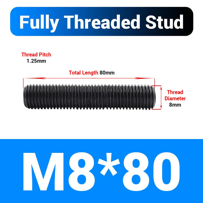 30pcs M8*80mm Fully Threaded Stud, Grade 8.8 Alloy Steel Black Oxide Finish Long Threaded Rod Bar for Furniture Mounting Assembly Fastening M8*80