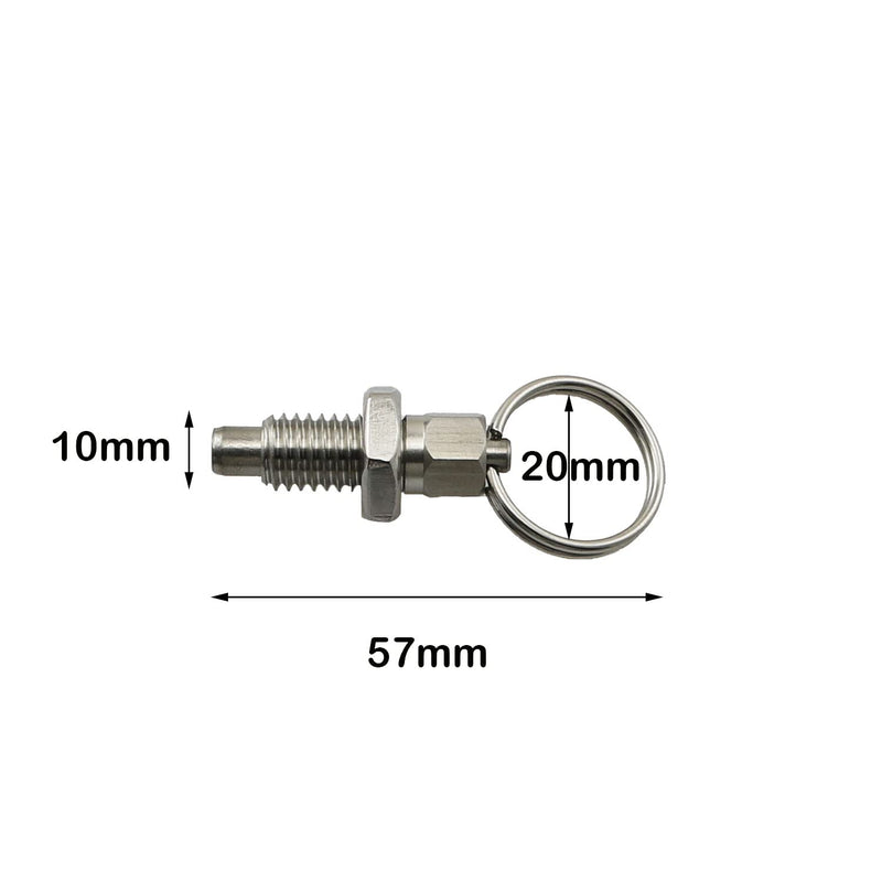heyous 2pcs Spring Plunger with Pull Ring, M10 Non-Locking Stubby Hand-Retractable Index Plunger 57x20x10mm