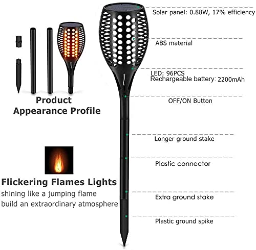 Aityvert Upgraded Larger Solar Torch Lights, Waterproof Outdoor Dancing Flames Lights, Flickering Flames Garden Lights, Landscape Decoration Pathway Patio Lights 43" 96 LED (4 Pack) Pack of 4
