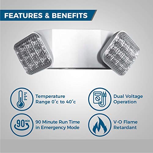 Ciata Black Led Emergency Lights with Battery Backup, for Home Power Failure, Hardwired with Adjustable Heads, Backup Battery, Emergency Lights for Business, Indoor Emergency Lights 1 Pack