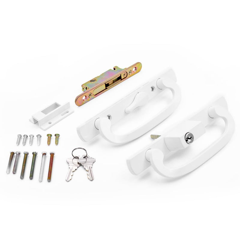 Sliding Glass Patio Door Handle Set with Mortise Lock and Key Cylinder, Offset Thumbturn Fits Door Thickness from 1-1/2" to 1-3/4", 3-15/16” Screw Hole Spacing, Non-Handed (DCSM-2320) DCSM-2320