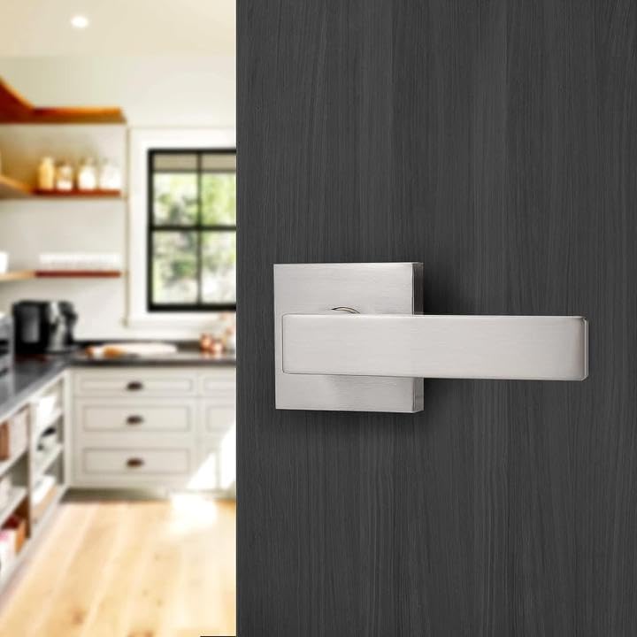 Probrico 4 Pack Half Dummy Door Handles in Satin Nickel, Non-Turning Function Door Levers Set,Square Bar Modern Style,Single Dummy,Universal Handing,Heavy Duty Brushed Nickel