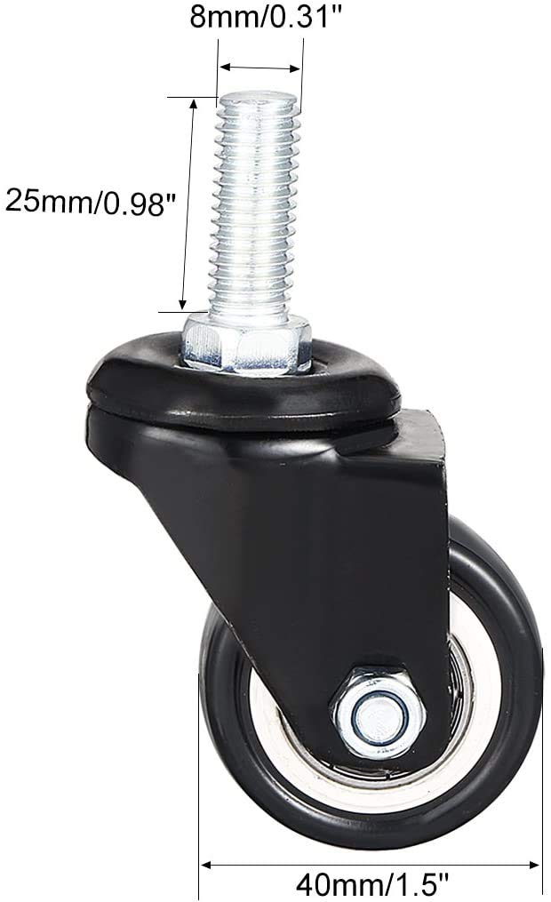 GXYY uoboeuq 1.5 Inch Swivel Caster Wheels PU 360 Degree Threaded Stem Caster Wheel M8 x 25mm, 330lb Total Load Capacity, Pack of 4