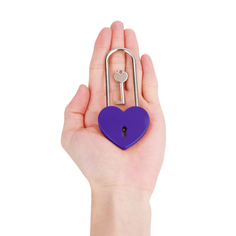 Love Lock,20pcs 3.5" 50mm Matte Purple Heart Sharped Padlock for Bridge Love Wedding Anniversary Travel Gift(with Key) 20PCS