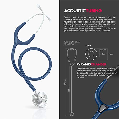 MDF Instruments, Acoustica Lightweight Stethoscope for Doctors, Nurses, Students, Home Health Use, Adult, Dual Head, Navy Blue Tube, Silver Chestpiece-Headset, MDF747XP04 Silver - Navy Blue