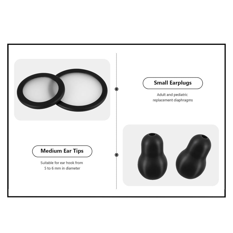 Stethoscope Spare Parts Kit – Includes Eartips, Adult & Pediatric Diaphragms, Non-Chill Bell Sleeve, 4Pcs Super Soft Earbud Eartips Earpieces Replacement for Littmann Stethoscope Silicone Black.
