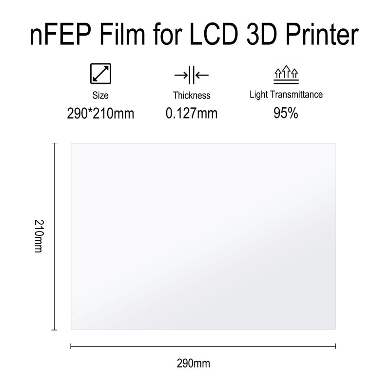 6PCS 290 * 210 * 0.127mm nFEP (PFA) Release Film for ELEGOO Saturn 8K, Saturn 2, Saturn 3 Ultra, Saturn 4, Saturn 4 Ultra, M3 Premium, M5, M5s, M5s Pro, Halot Mage Pro Resin 3D Printer 6PCS 290*210mm nFEP FILM