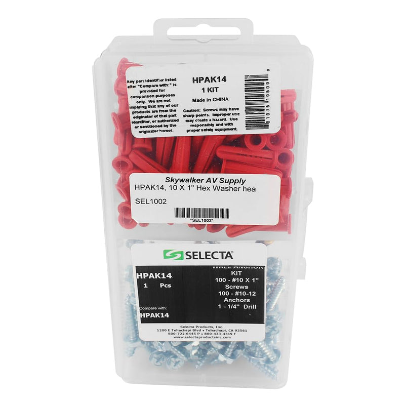 #10 x 1" Hex Washer Head/Conical Anchor Kit, 100