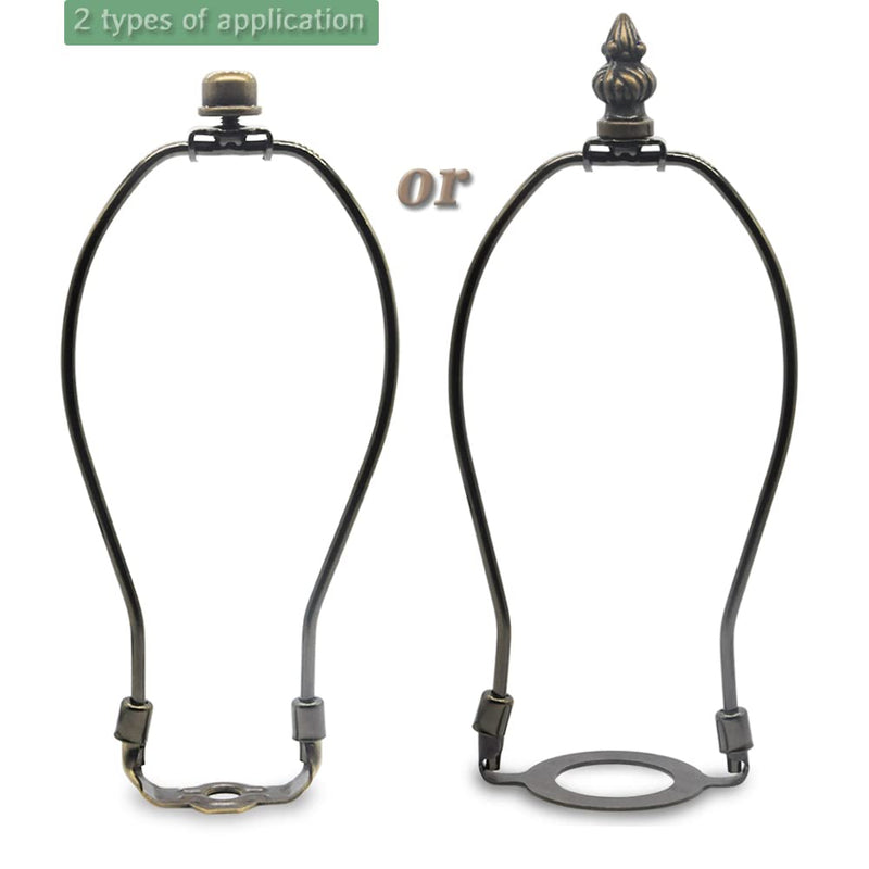Lamp Shade Harp Holder,8 Inch Bronze Lamp Harp Kit,Fit Both Standard Lamp Rod and E26 Light Base UNO Fitter Adapter,2 Shade Attaching Finial Top Included,Antique Brass Horn Frame Lampshade Bracket 8 Inch