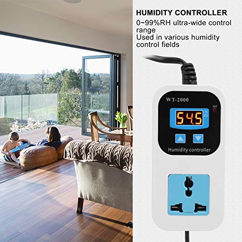 Digital Humidity Controller 0-99% RH Hygrostat with Sensor Outlet 110-220V for Humidifier Dehumidifier HVAC (US Plug) US Plug