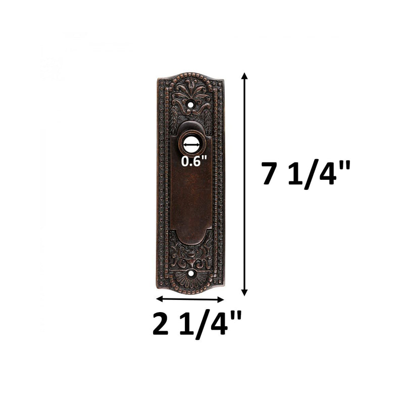 Renovators Supply Manufacturing Door Back Plate Brass 7 1/4 in. Escutcheon Cover Ornate Doorplate in Oil Rubbed Bronze Finish