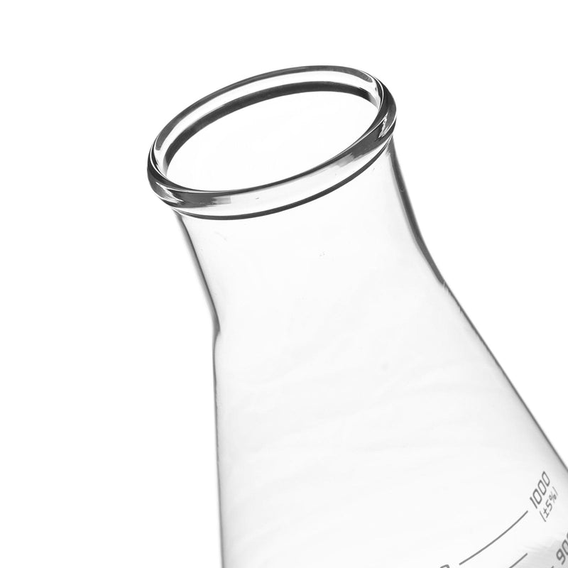 EISCO Erlenmeyer Flask, 1000mL - Wide Neck - ASTM, Dual Graduated Scale - Borosilicate Glass - Wide Neck, Conical, Glass Flasks
