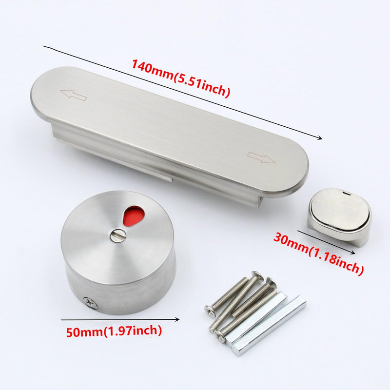 Door Lock Indicator,Bathroom Toilet Door Lock，Public Toilet Left and Right Push Lock withThe Vacant (Green) / Engaged (red) Indicator（Silver ）