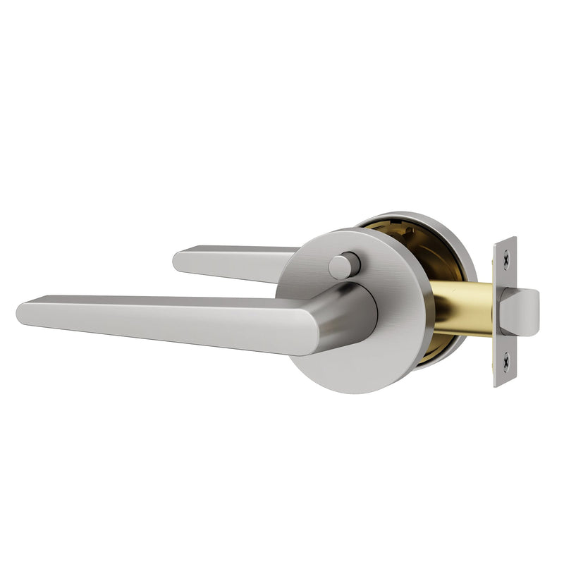 Okun Halo 1-Pack Brushed Nickel Privacy Door Levers – Push Button Lock, Reversible, Sleek Concealed-Mount Design for Bedroom & Bathroom 1 Pack