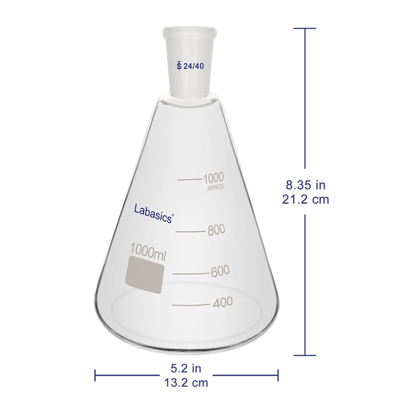 Labasics Glass 24/40 Erlenmeyer Flask, Borosilicate Glass Heavy Wall Flask with 24/40 Standard Taper Outer Joint, 1000 ml