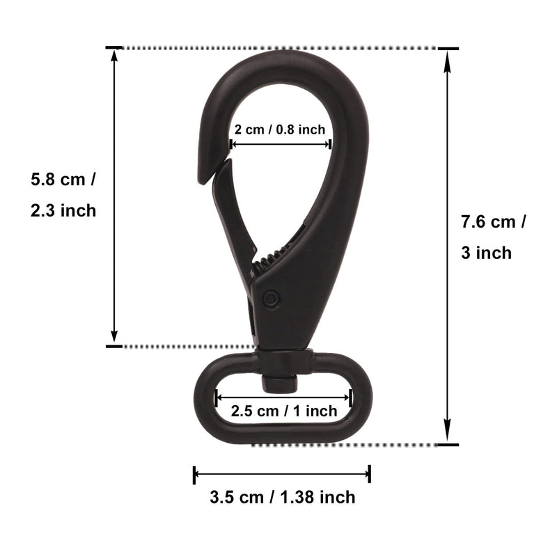 BIKICOCO 1'' Swivel Bolt Snap Hook Lobster Claw Clasp Trigger Spring Loaded Clip, Oval-Ring Ended, Black - Pack of 6 1 inch Black x 6 Pcs