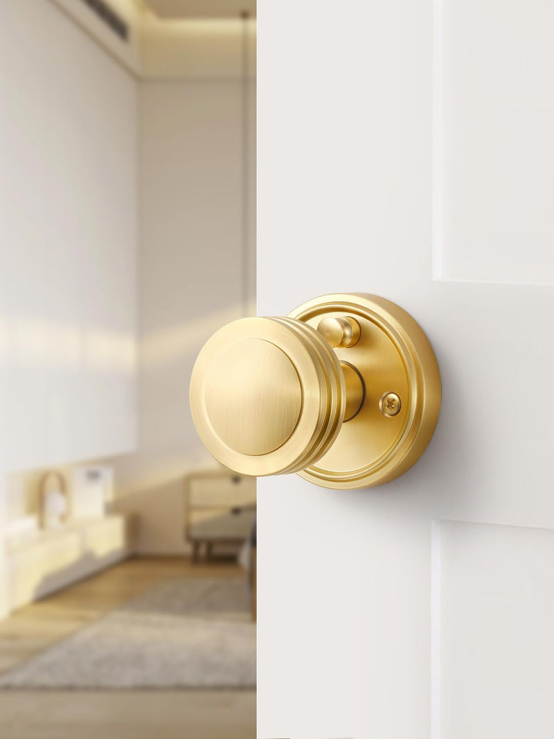 1 Pack Gold Door Knob Privacy Door Knobs Satin Brass Door Handle Interior Brushed Gold Door Knobs with Lock for Bedroom and Bathroom Zinc Alloy 1