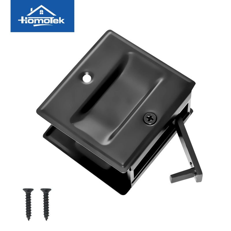 HOMOTEK 4 Pack Privacy Pocket Door Pull - No Switch Plate, Replace Old/Damaged Pull, 2-3/4'x2-1/2', for 1-3/8' Thickness Door, Black No Lock-Black